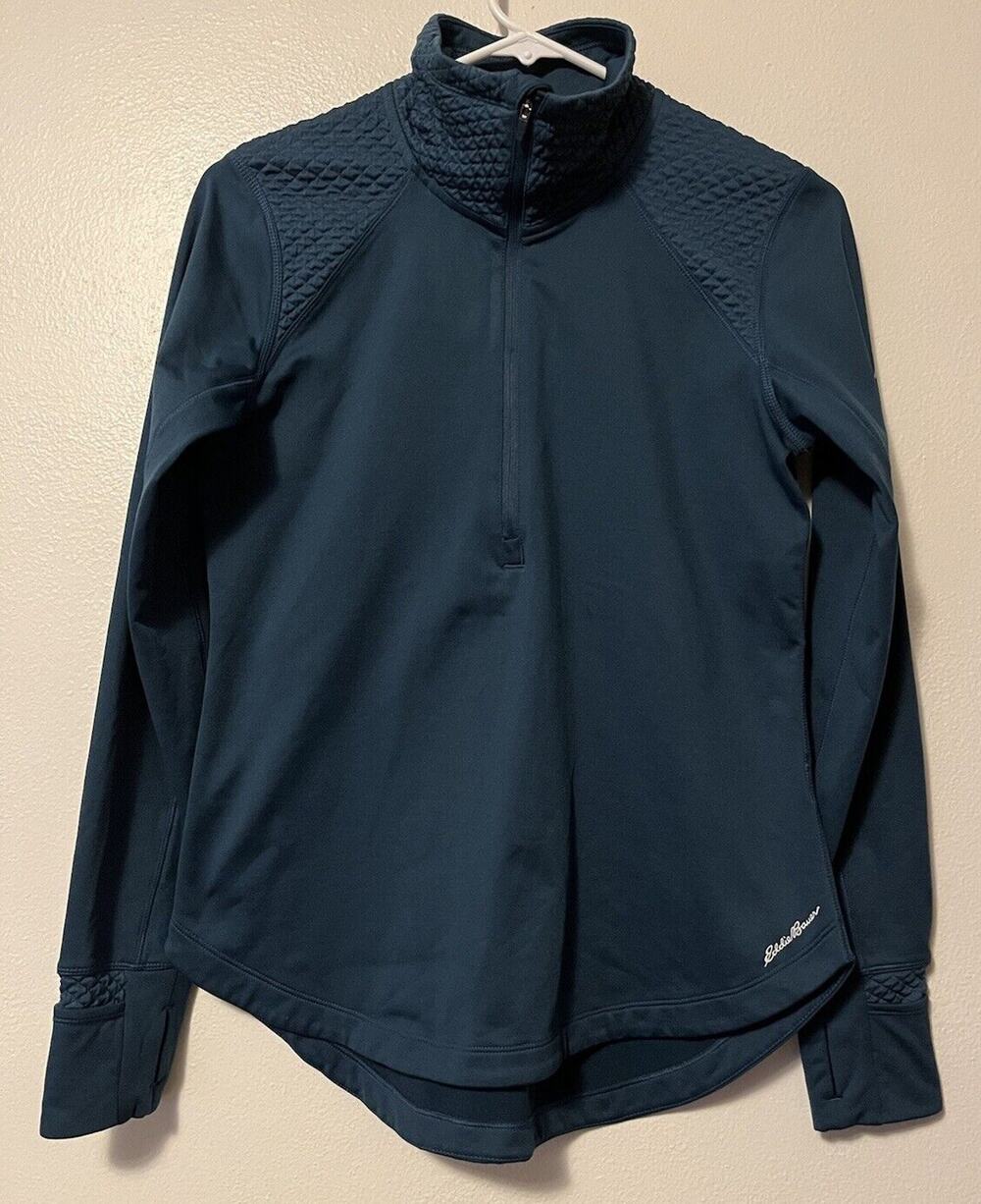 Eddie Bauer 1/4 Zip Pullover Womens Small Thumb Holes Dark Teal Green Activewear